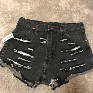 New Wrangler Black Distressed High Waisted Shorts